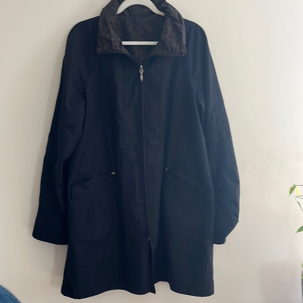 Vintage‎ Gallery Reversible Rain Jacket Coat Leopard Chic City XL Womens Black